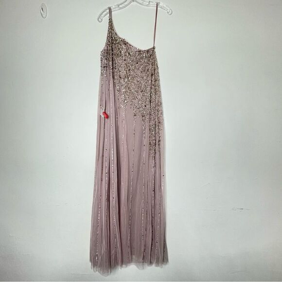 Mac Duggal 9224 Size 4 One Shoulder Embellished Trapeze A-Line Gown, Tan/Blush - Picture 3 of 13